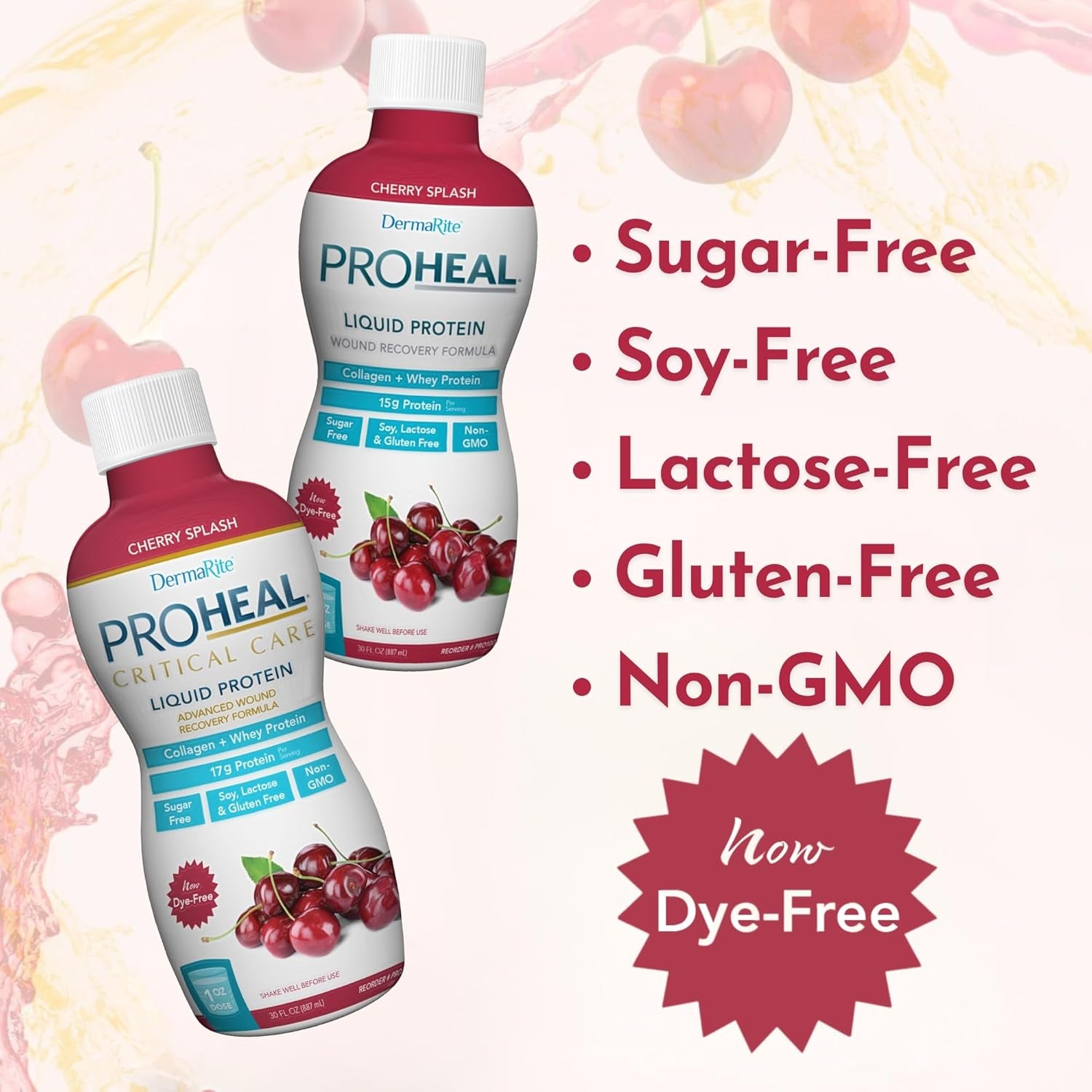 'S Proheal Protein Supplement - Liquid Protein Wound Recovery Formula, 15G of Collagen & Whey Protein - Cherry Splash Flavor, 30 Oz., 1 Count