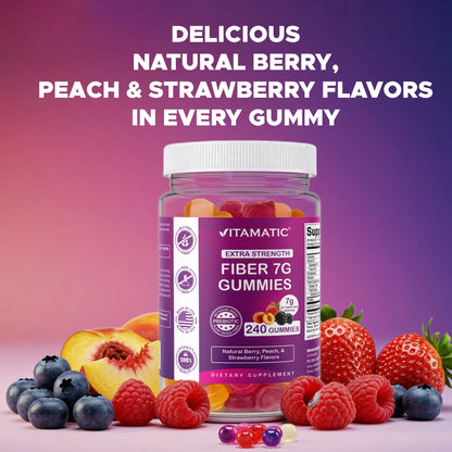 Prebiotic Fiber Gummies for Adults, 7G Extra Strength, Zero Sugar Added, 240 Pectin Based Gummies, Digestive Health & Regularity Support