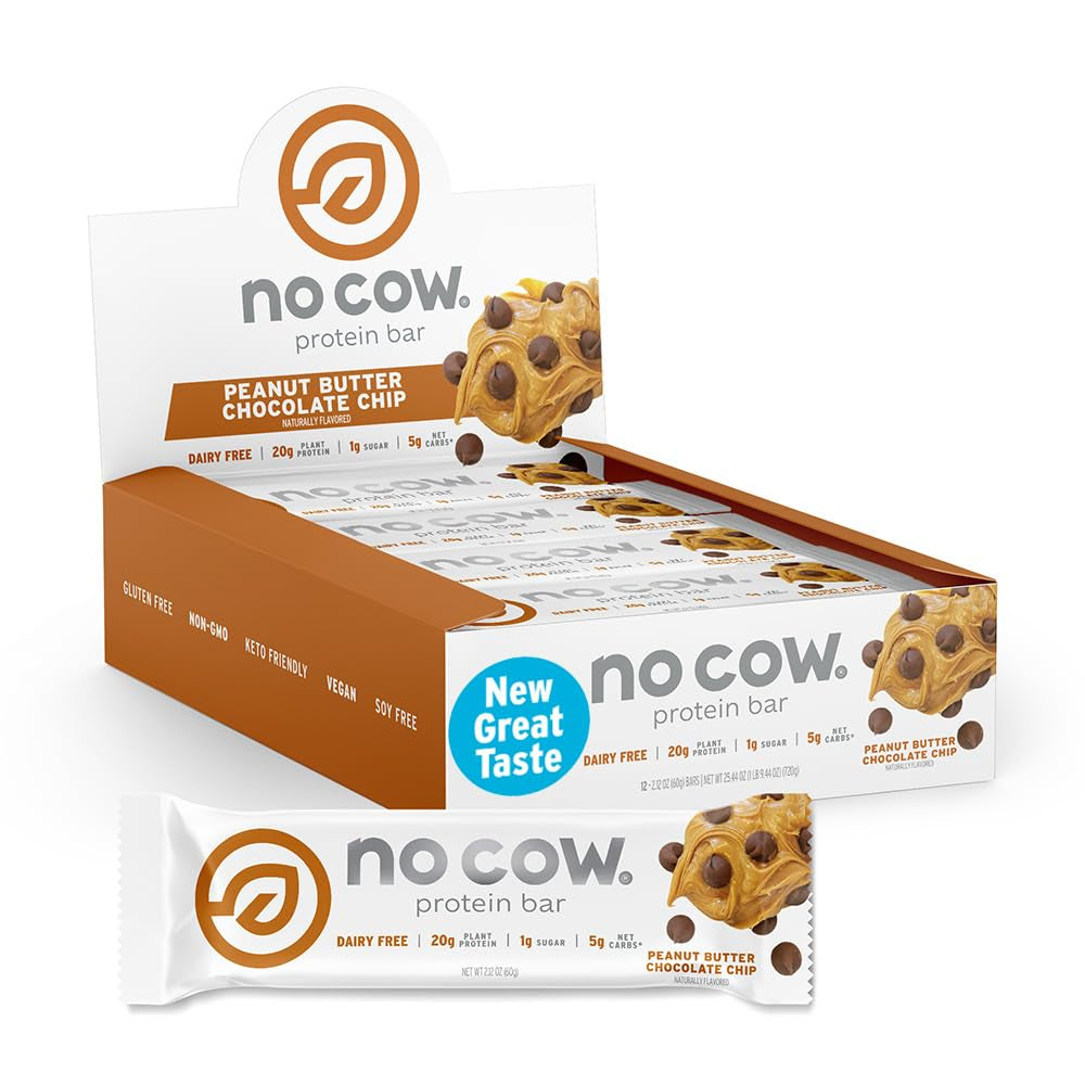 Vegan Protein Bars, Upgraded Peanut Butter Chocolate Chip | 20G Plant Based Protein, Gluten Free, Dairy Free, Soy Free, Keto Friendly, Low Sugar, High Fiber Snack Bars | Pack of 12