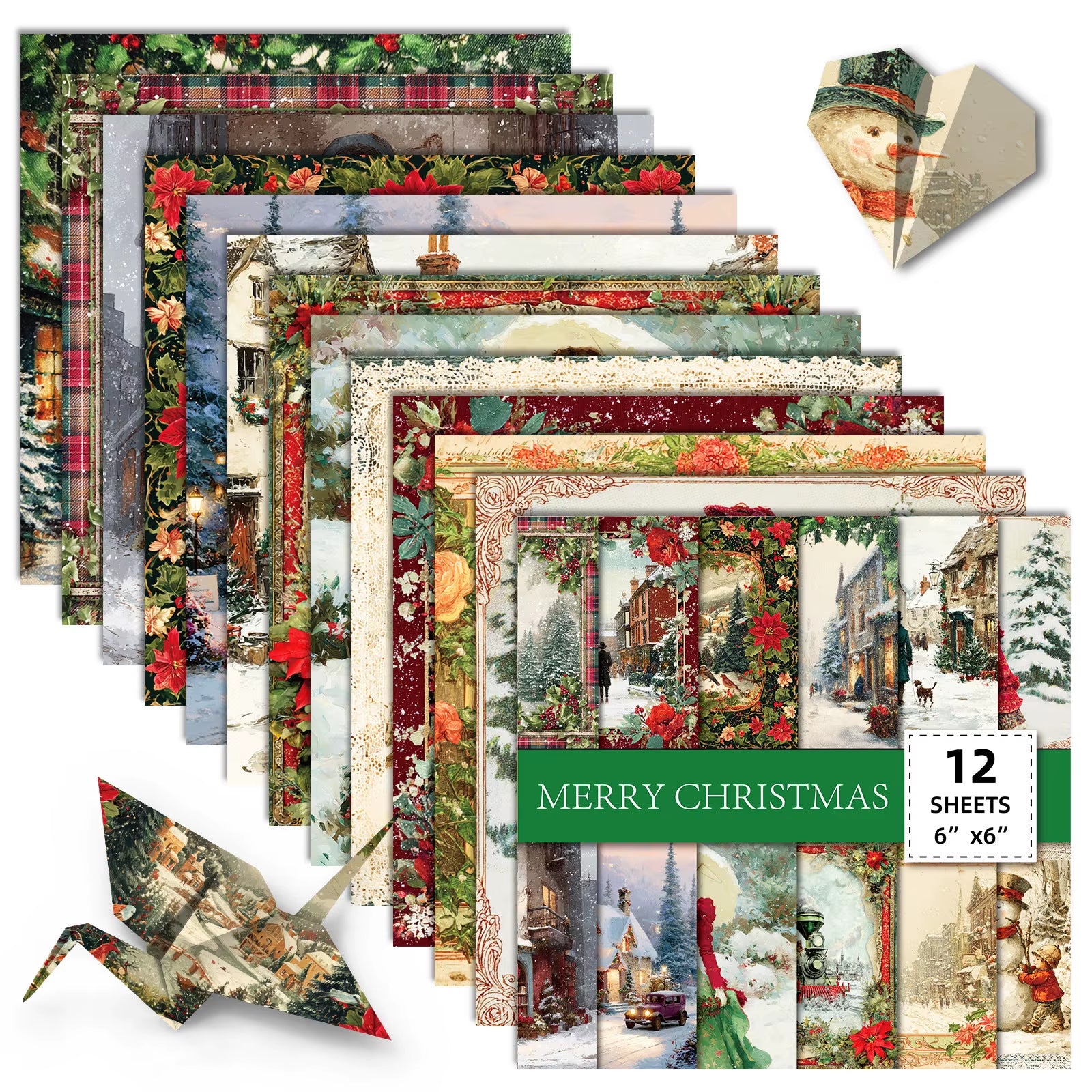 12 Sheet Scrapbooking Paper 15X15Cm, Christmas Journal Planner Paper Pad Cardstock Backgrounds Card for DIY Art Craft Decoration
